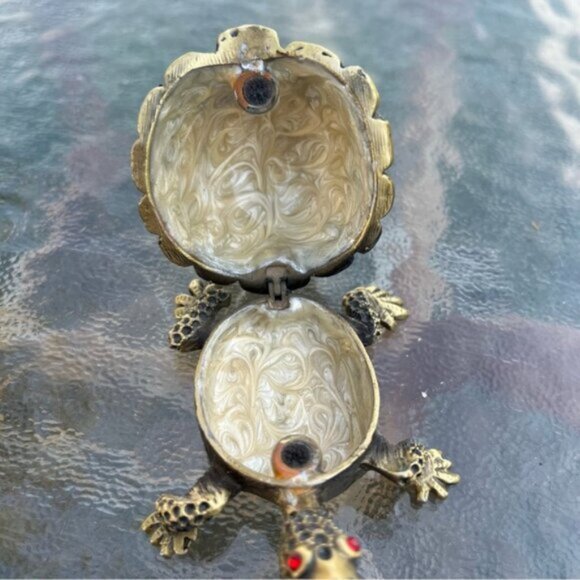 Metal Turtle Trinket Box with Crystals & Marbled Enamel Lined - Picture 6 of 7
